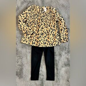Carter’s Leopard Print Top and Black Leggings Set with Red Buffalo Plaid Tunic